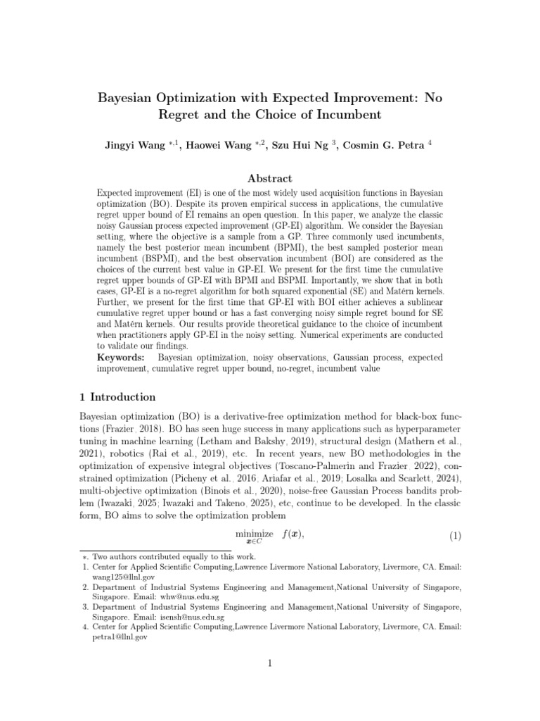 Bayesian Optimization With Expected Improvement: No Regret and The ...
