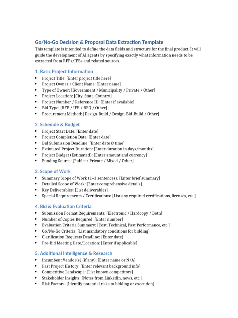 Go/No-Go Proposal Data Template | PDF