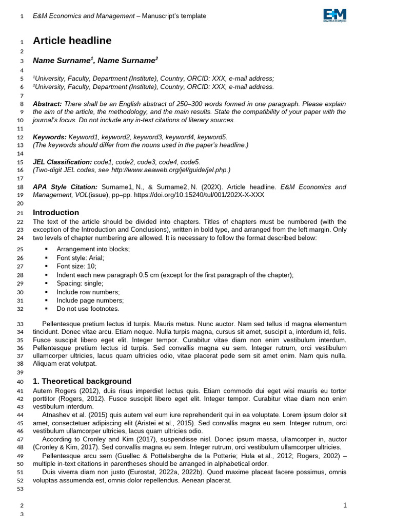 E&M Economics Manuscript Template Guide | PDF | Paragraph