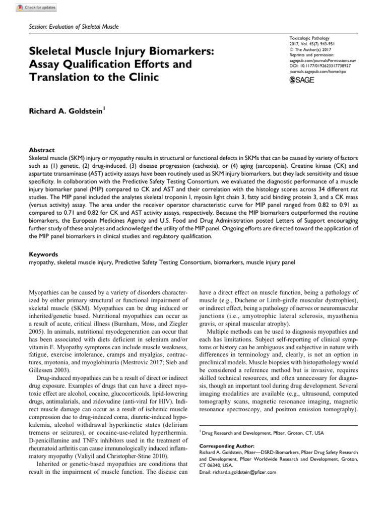 Skeletal Muscle Injury Biomarkers Evaluation | PDF | Medical ...