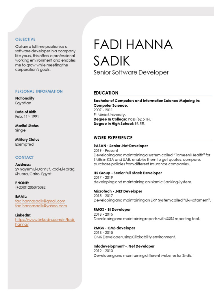 Senior Software Developer Resume | PDF | Computing | Software Engineering