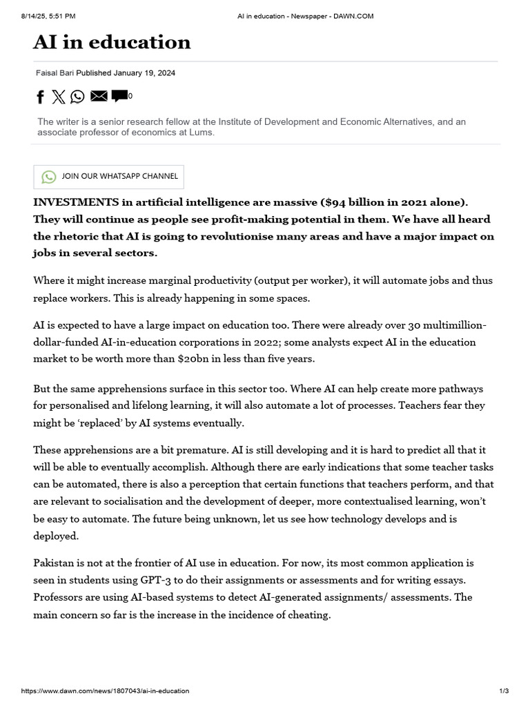 Impact of AI on Education Sector | PDF | Artificial Intelligence ...