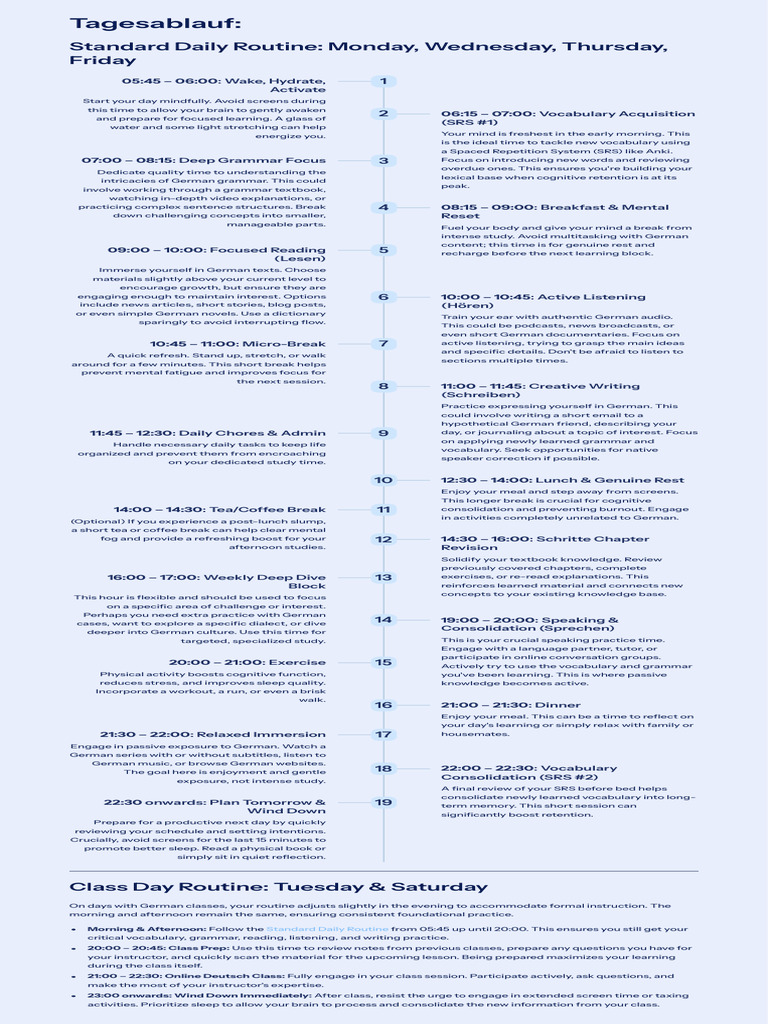 Daily German Learning Routine | PDF | Vocabulary | Cognition