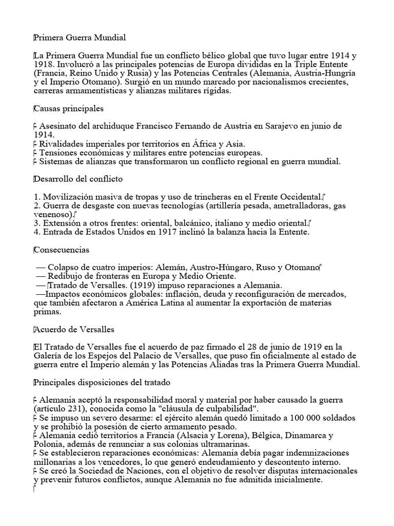Causas y Consecuencias de la Primera Guerra Mundial | PDF | Primera ...