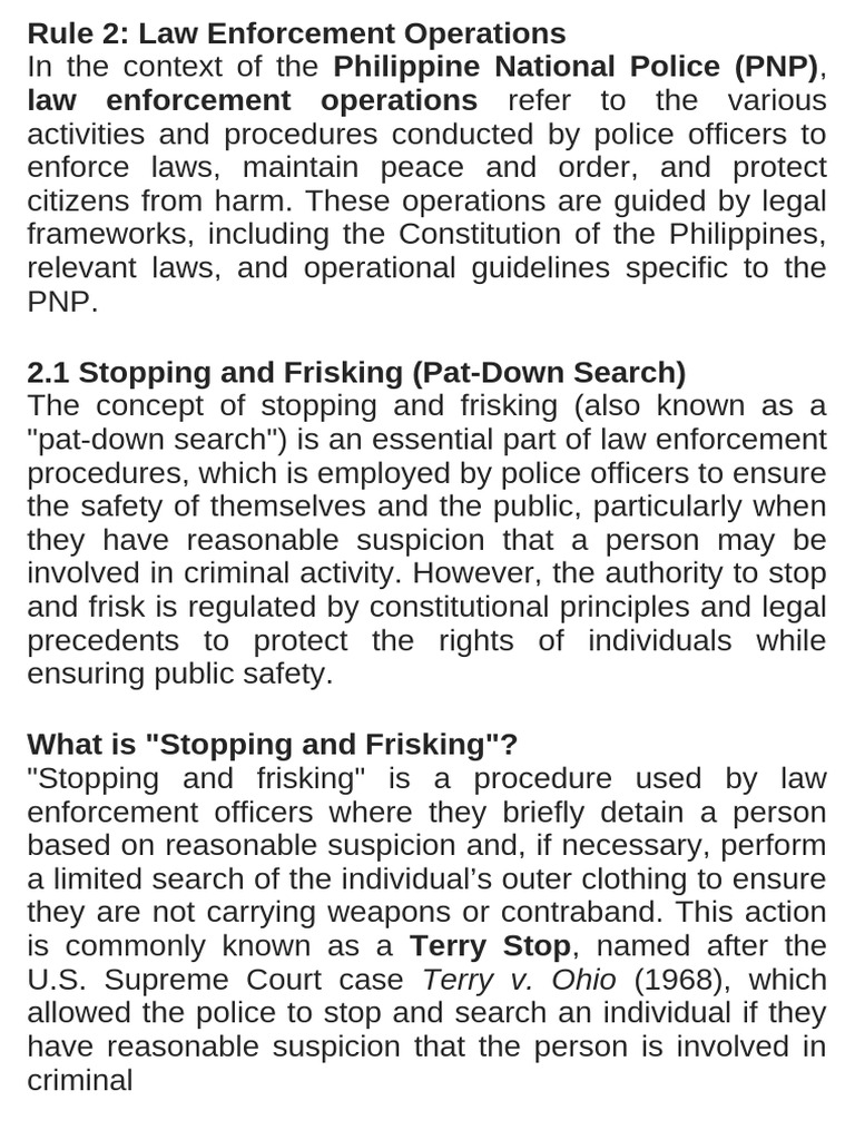 Frisking Procedures in Philippine Law | PDF | Reasonable Suspicion ...