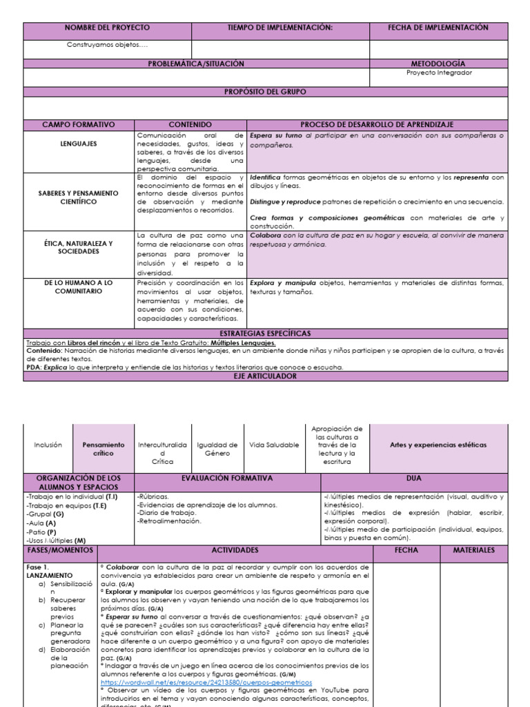 Proyecto de Aprendizaje Geometría y Paz | PDF | Salón de clases | Geometría