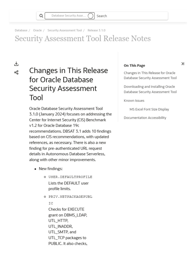 Oracle Database Security Assessment Tool Release Notes, Release 3.1.0 | PDF  | Databases | Microsoft Excel