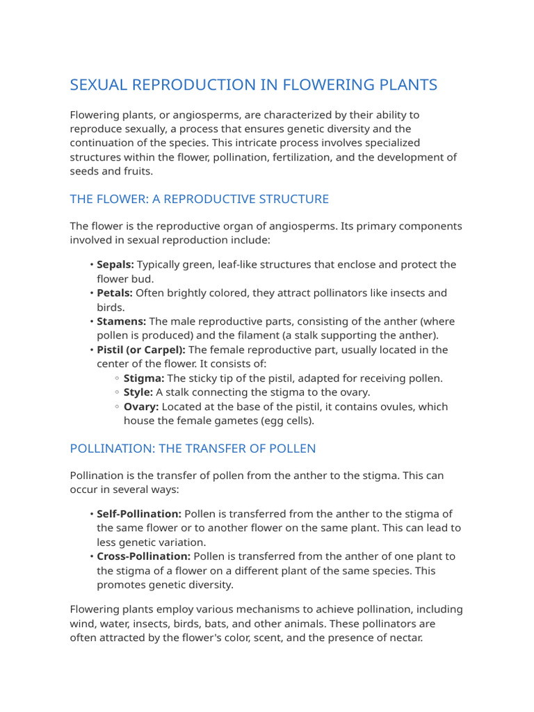 Sexual Reproduction in Flowering Plants | PDF | Flowers | Seed