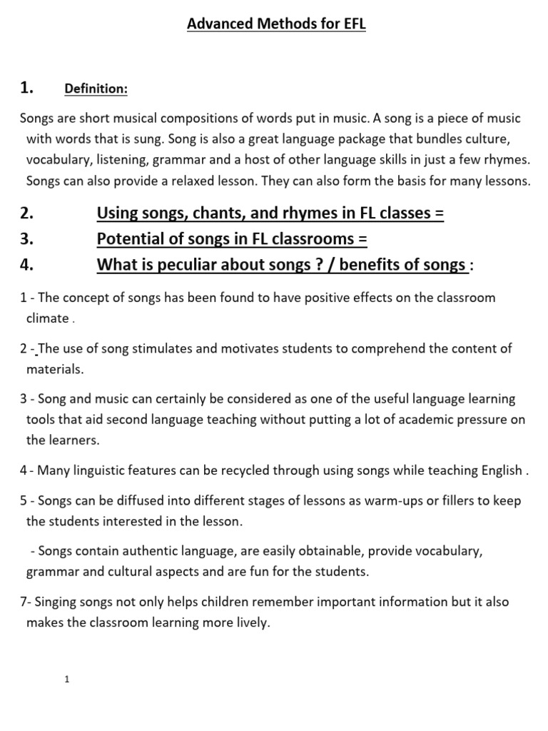 Enhancing EFL Learning with Songs | PDF | Learning | English As A ...