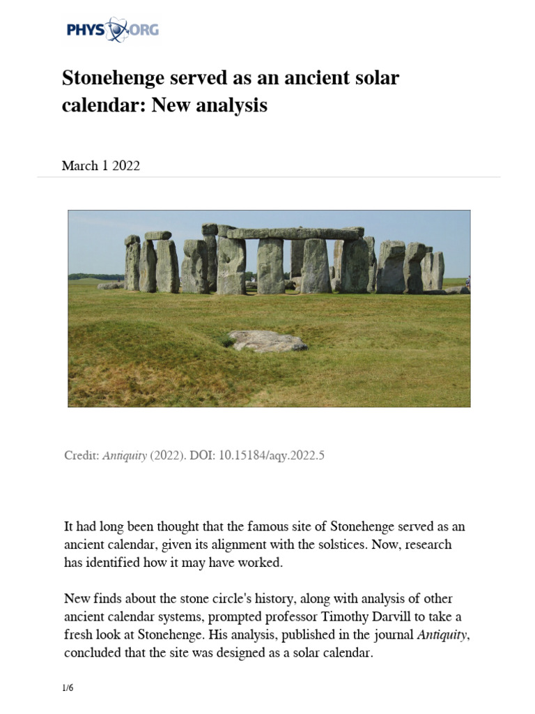 Stonehenge as an Ancient Solar Calendar | PDF | Stonehenge | Calendar