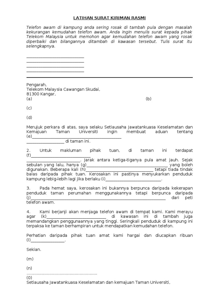 Latihan Surat Kiriman Rasmi