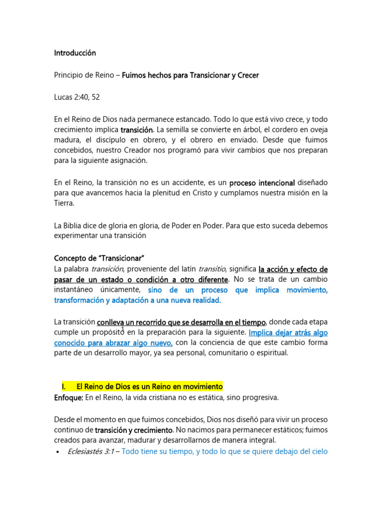 Crecimiento y Transición en el Reino de Dios | PDF | Cristo (título ...