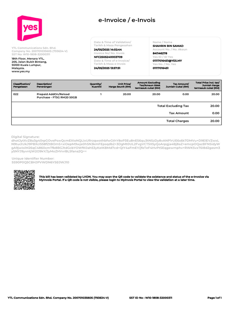 YTL Communications e-Invoice Details | PDF | Telecommunications