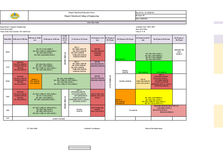 Computer Engineering Class Timetable 2024 | PDF