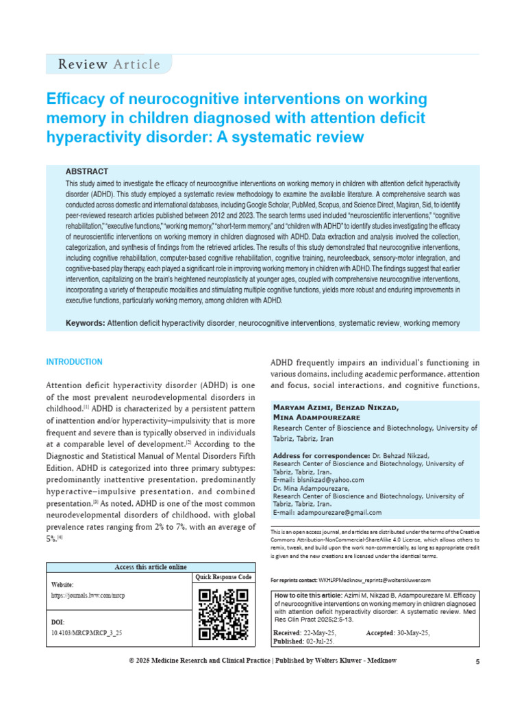 Efficacy of Neurocognitive Interventions On.2 | PDF | Attention Deficit ...