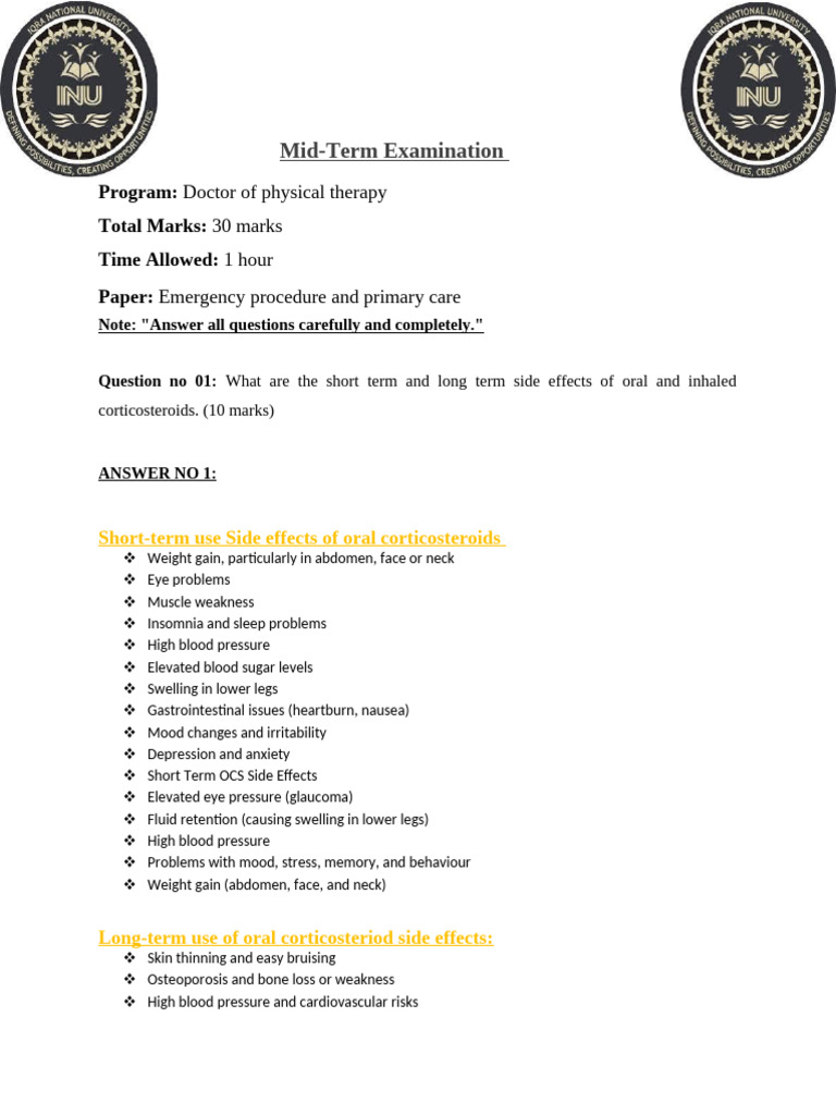 Mid Term Paper of Emergency Procedure and Primary Care | PDF ...