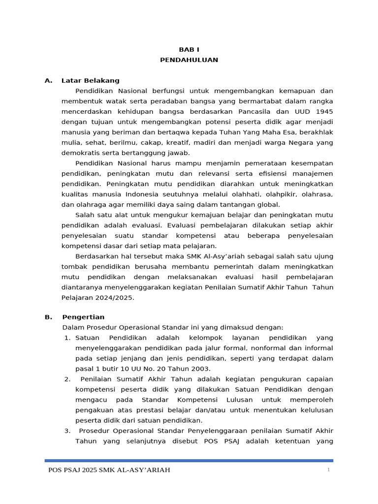 POS Penilaian Sumatif 2025 SMK Al-Asy'ariah | PDF