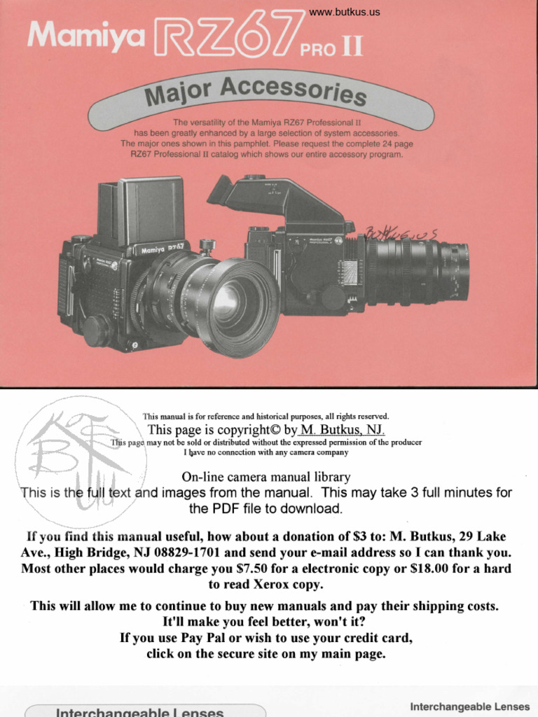 Mamiya rz67 pro2 取扱説明書付き Mamiya RZ67 Pro II Accessory Guide | PDF | Digital Photography