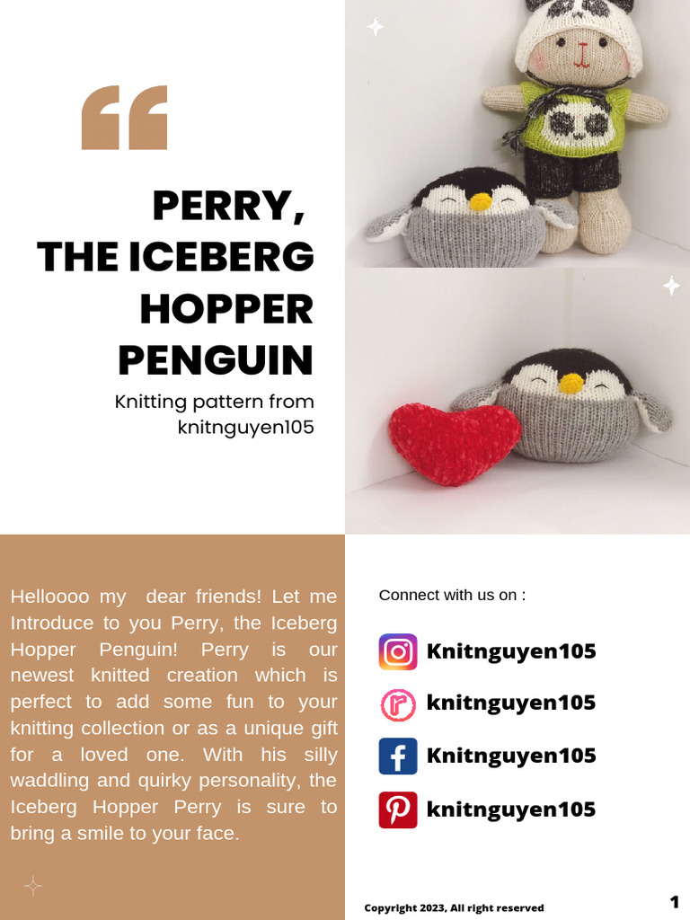 Free Knit Pattern: Perry the Penguin | PDF | Knitting | Domestic Implements