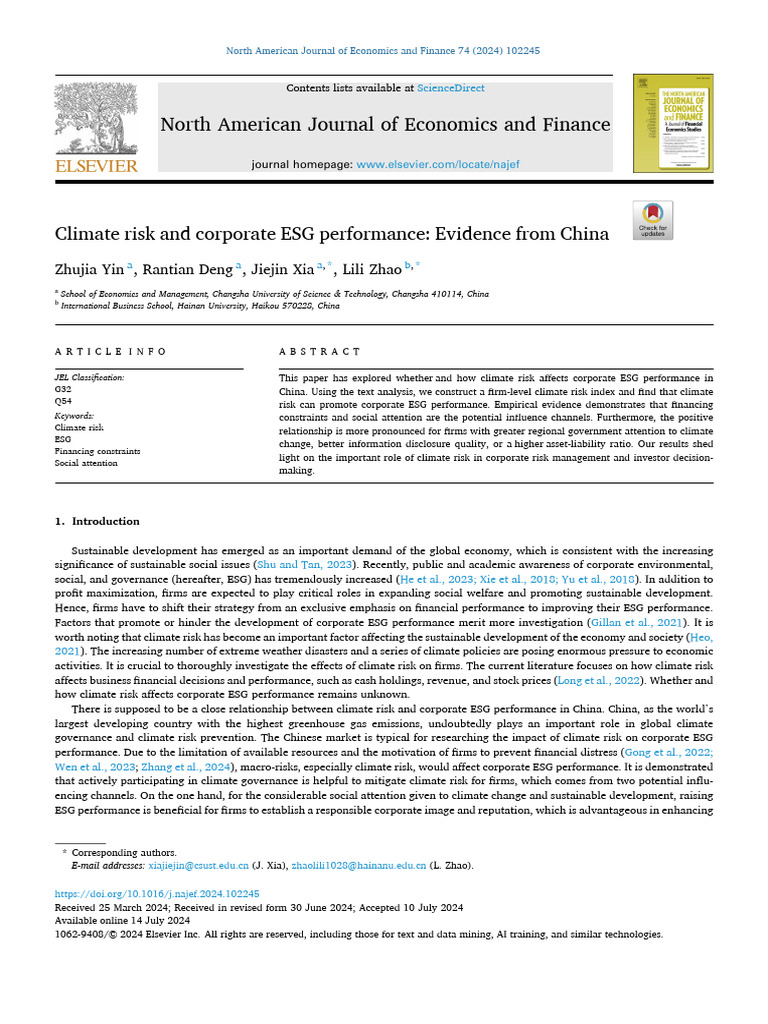 Climate Risk and ESG Performance in China | PDF | Risk | Statistics