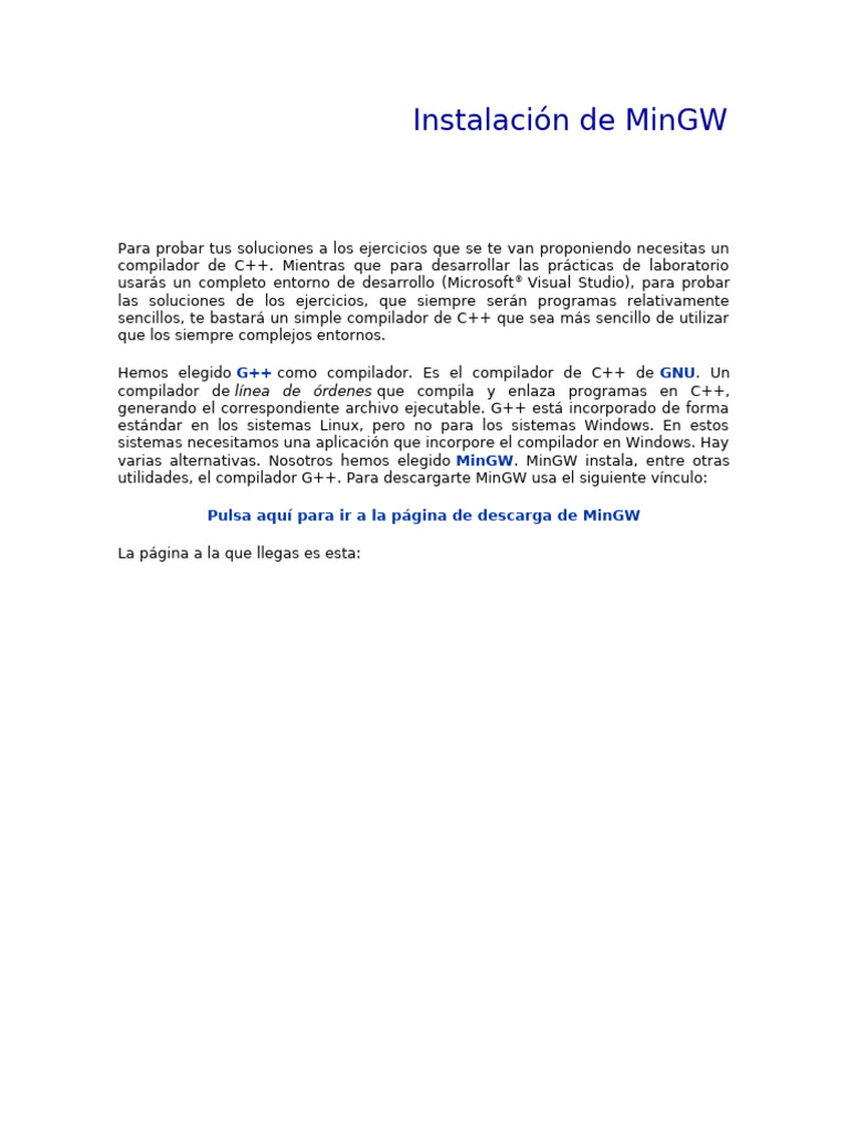 Guía de Instalación de MinGW | PDF | Archivo de computadora | Compilador