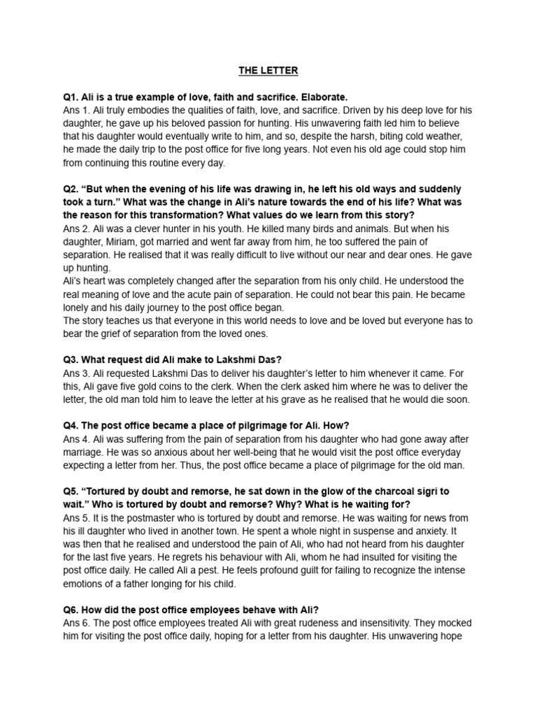 The Letter Question and Answers | PDF | Psychology