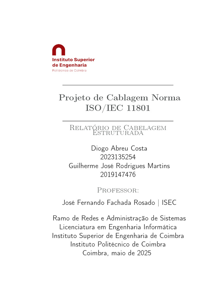Projeto de Cablagem Estruturada ISO/IEC | PDF | Rede de computadores ...