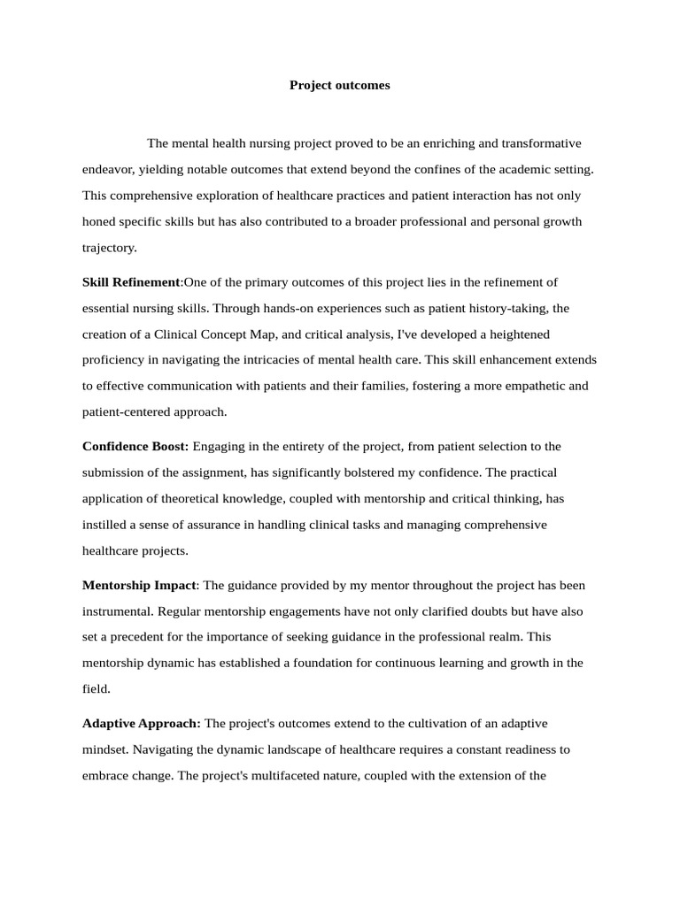Transformative Outcomes in Mental Health Nursing | PDF