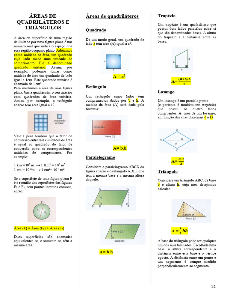 Cálculo de Áreas e Exercícios Práticos | PDF | Área | Geometria Elementar