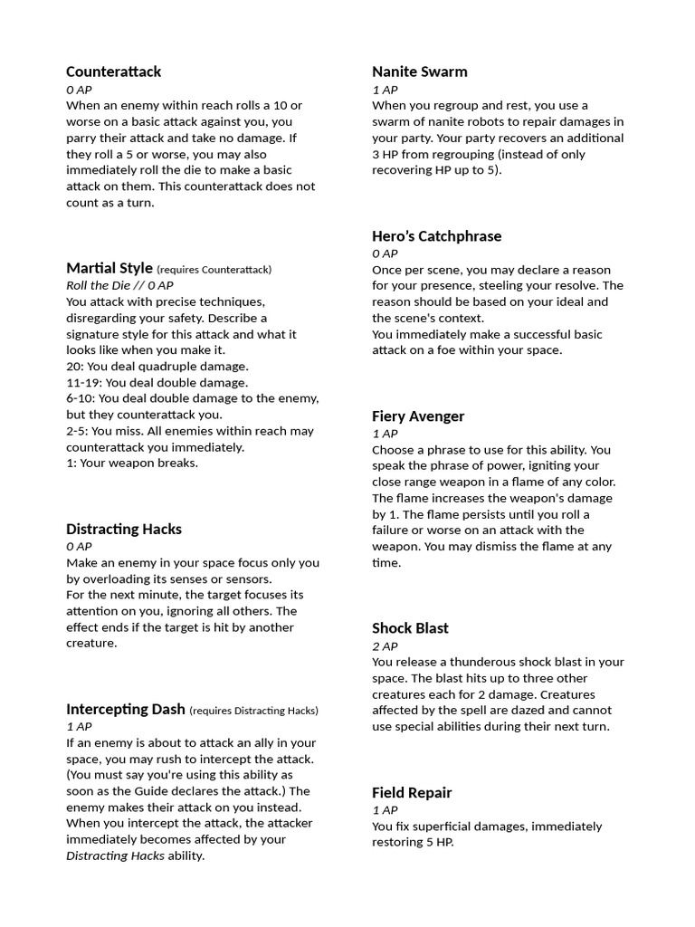 One Shot Abilities + Equipment | PDF