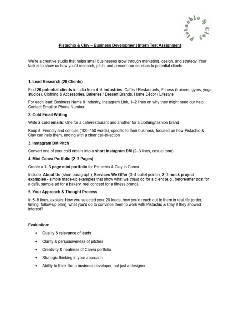 Business Development Intern Assignment | PDF