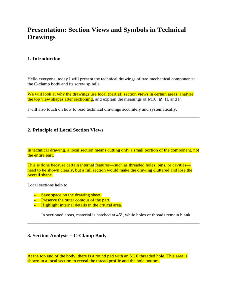 Presentation: Section Views and Symbols in Technical Drawings | PDF