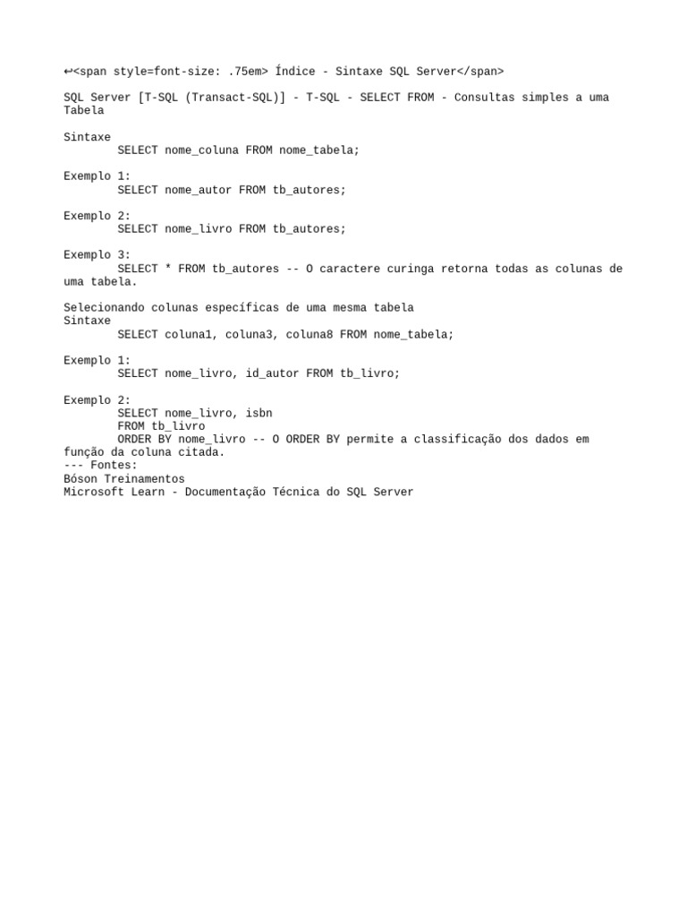 Exemplos de Consultas SQL Básicas | PDF