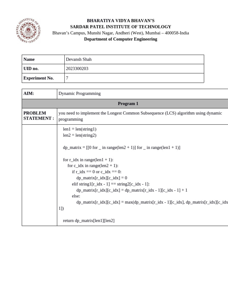Dynamic Programming Algorithms Explained | PDF | Dynamic Programming ...