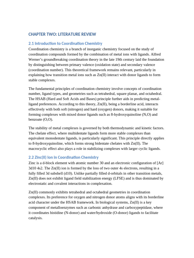 Expanded Chapter Two Literature Review | PDF | Coordination Complex ...