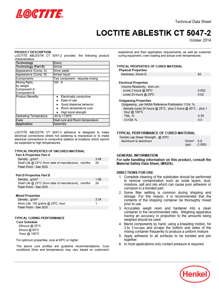 Fresh Look at Loctite Ablestik Ct 5047 2 En Gl 3433550 Pdf Legal