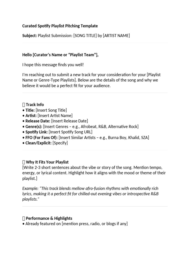 Spotify Playlist Submission Template | PDF