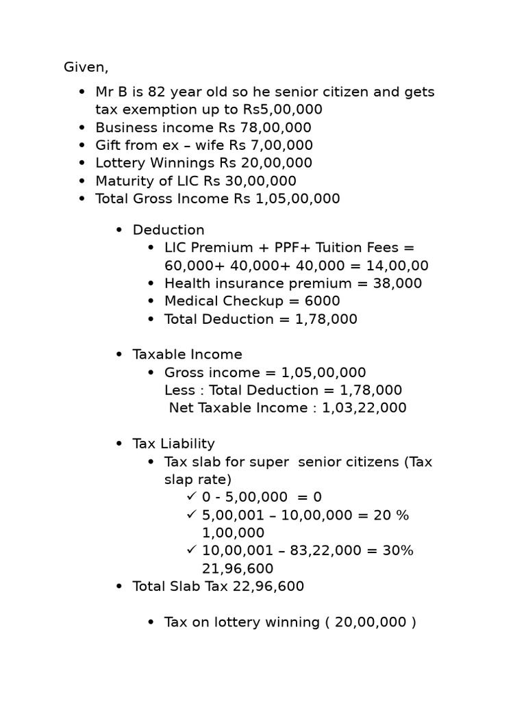 Tax Calculation for Senior Citizen Income | PDF