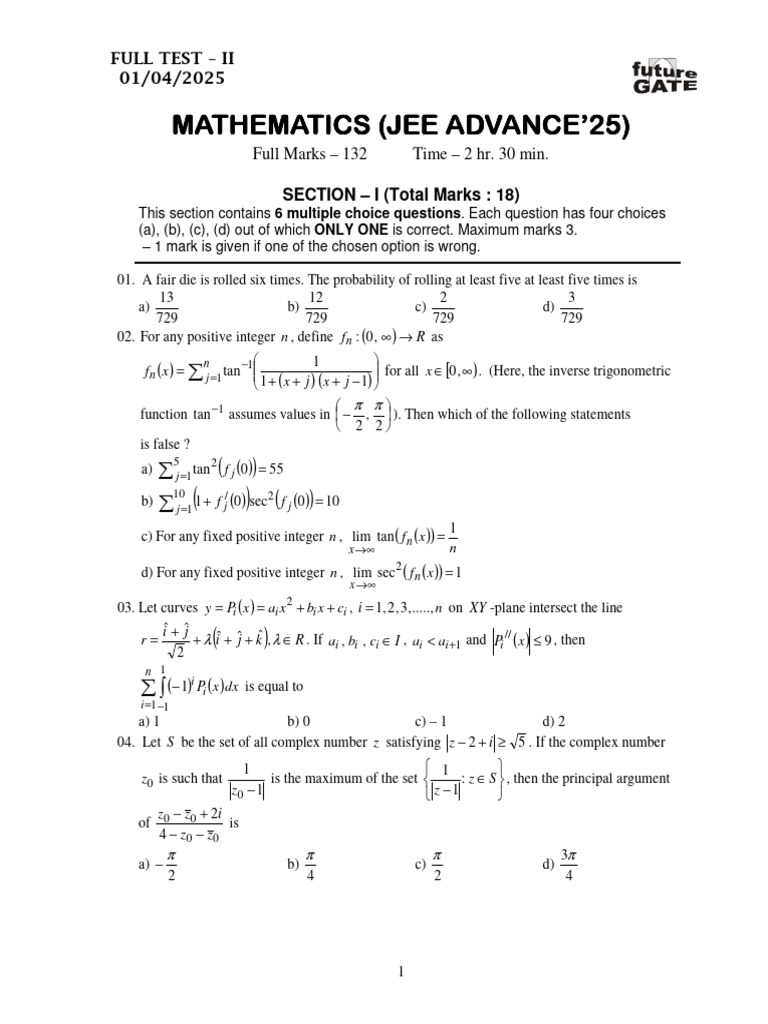 JEE Advance 2025 Mathematics Test | PDF | Number Theory | Mathematical ...