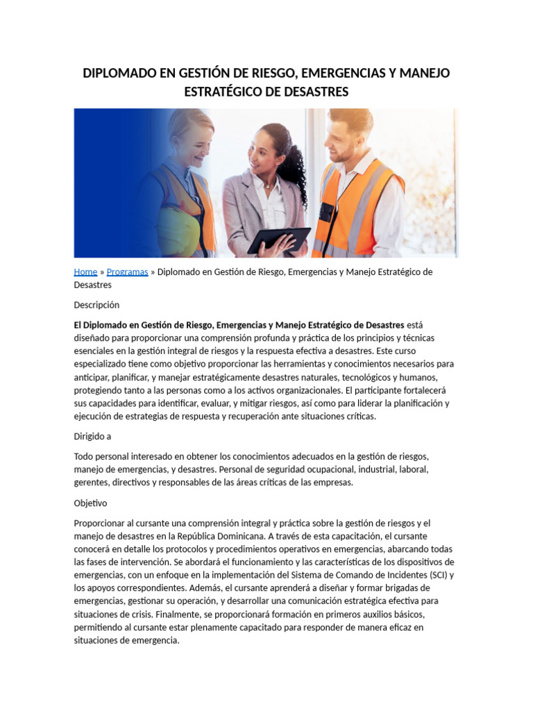 Diplomado en Gestión de Riesgos y Desastres | PDF | Planificación | Riesgo