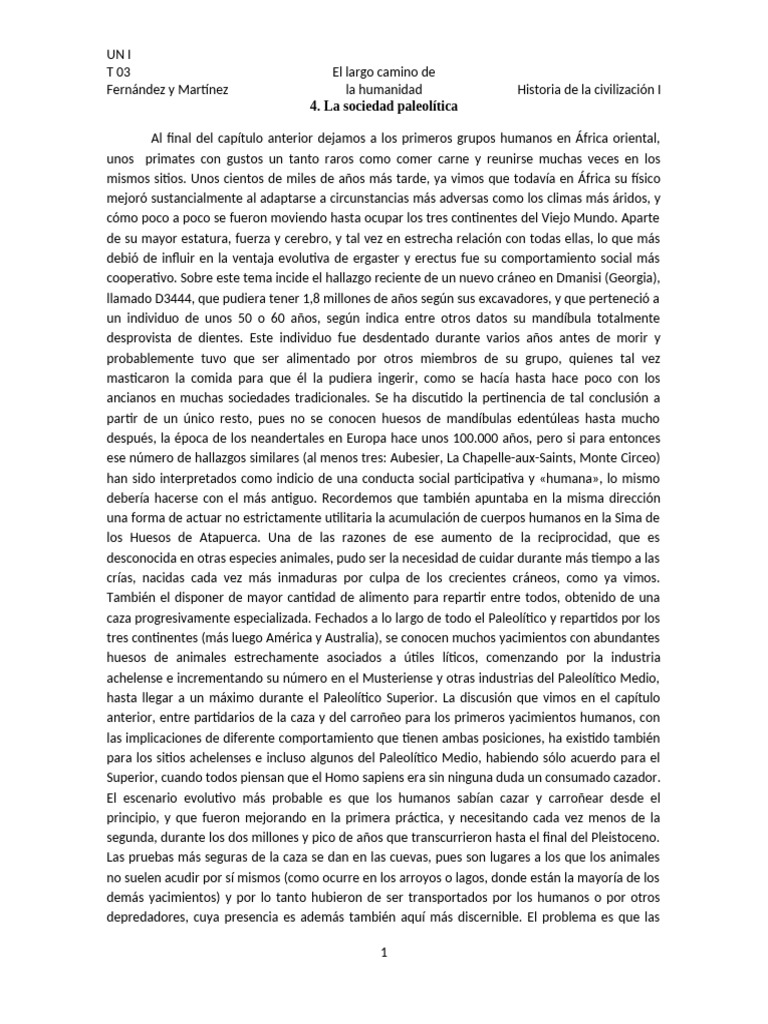 El Largo Camino de La Humanidad. Sociedad Paleolitica. Fernandez | PDF ...