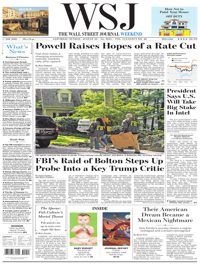 The Wall Street Journal - August 23, 2025 | PDF | Federal Reserve |  Inflation
