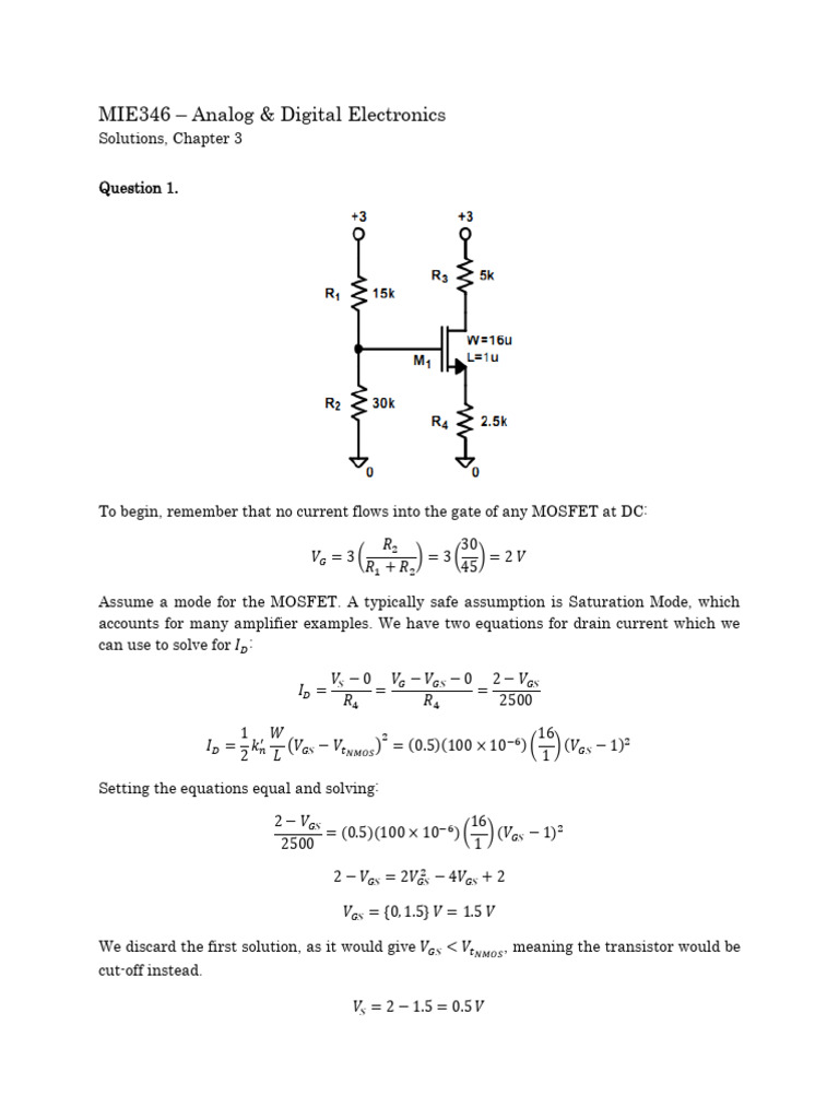 MOSFET Saturation Mode Analysis Guide | PDF | Mosfet | Field Effect ...
