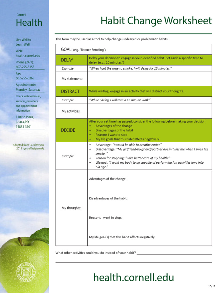 Habit Change Worksheet | PDF