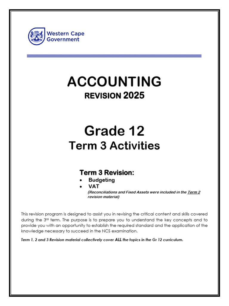 Grade 12 Accounting Term 3 Revision | PDF | Debits And Credits | Value ...