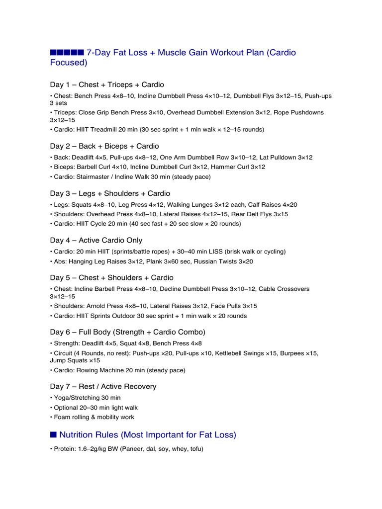 7-Day Fat Loss & Muscle Gain Plan | PDF