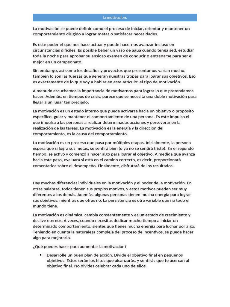 Tipos y Claves para Aumentar la Motivación | PDF | Motivación ...