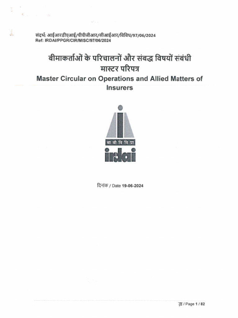 Master Circular On Operations and Allied Matters of Insurers | PDF