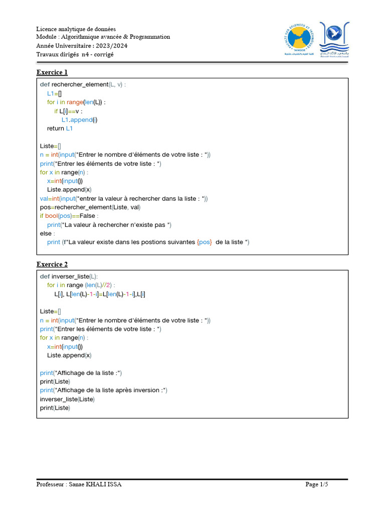 Algorithmes de gestion de listes en Python | PDF | Programmation ...
