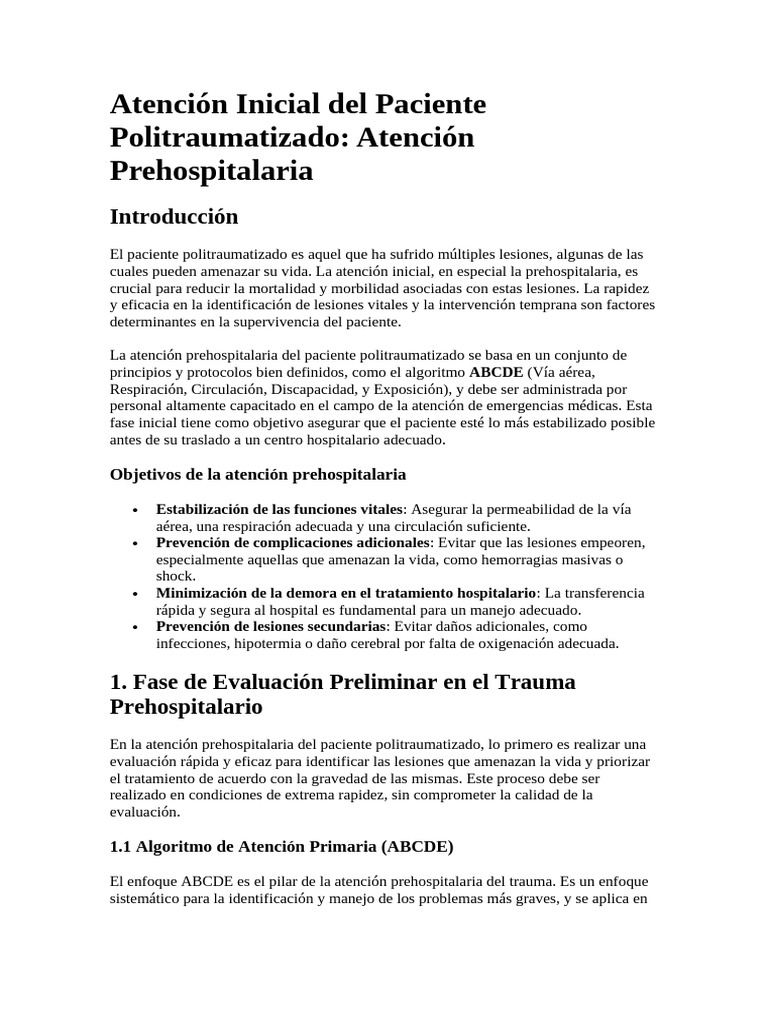 Paciente Politraumatizado Atencion Prehospitalaria UCB-1 | PDF ...